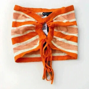Pretty Little Thing Cross Front Bralette Orange Women Size Large Rust Stripe